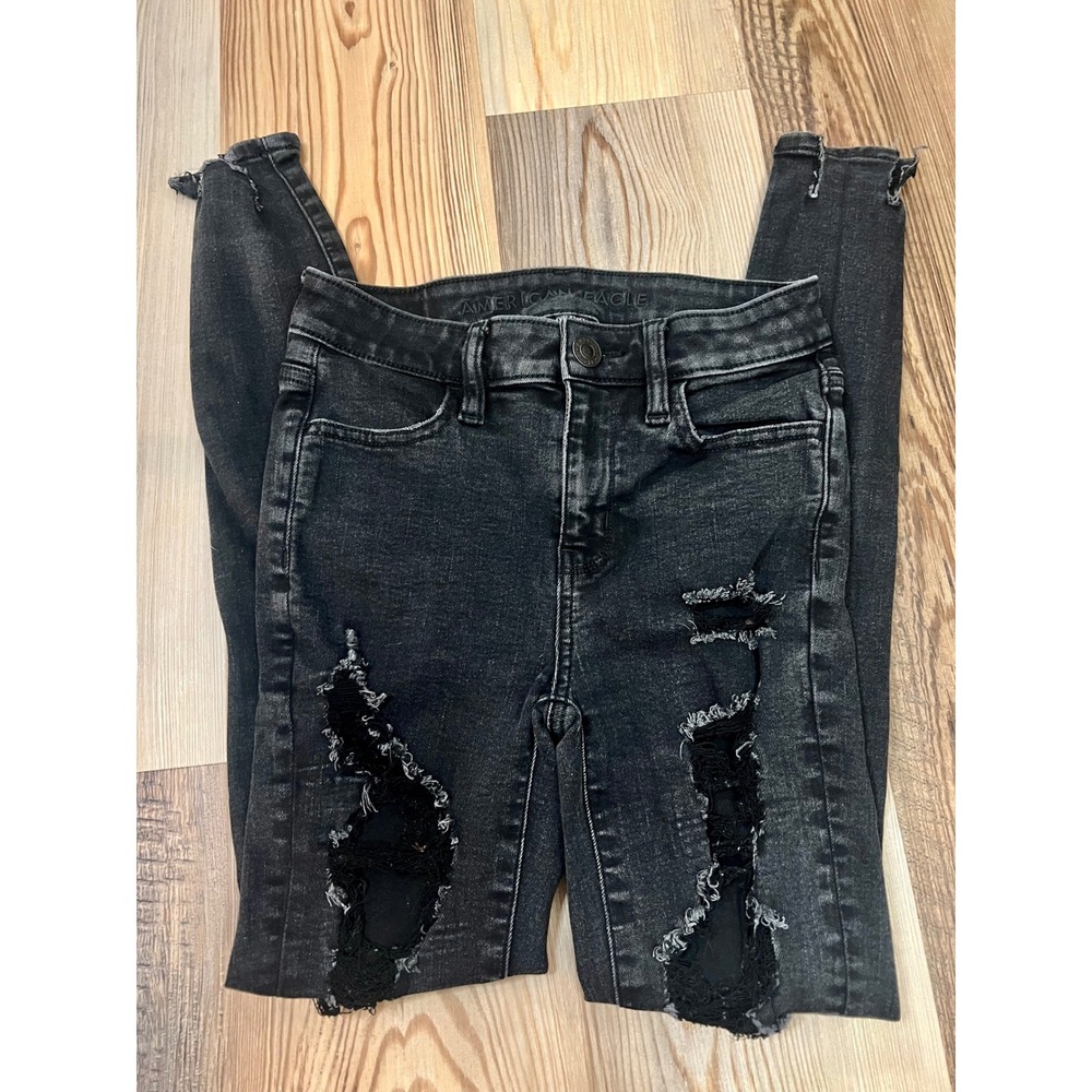 American Eagle Ne(x)t Level Stretch Distressed Skinny Jeans Black Womens 0R